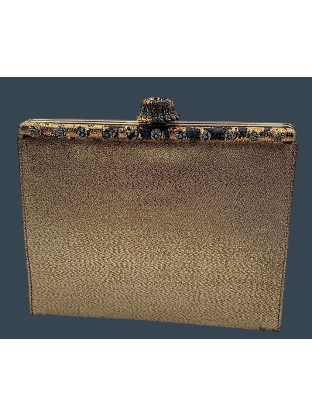 Vtg Lowy & Mund After Five Metallic Gold Clutch Handbag 1950s L&M w/Accessories